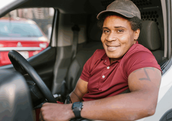 man in car