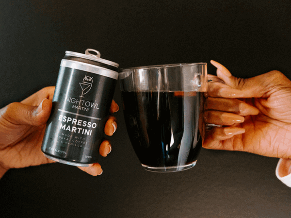 night owl - two hands doing cheers with two beverages